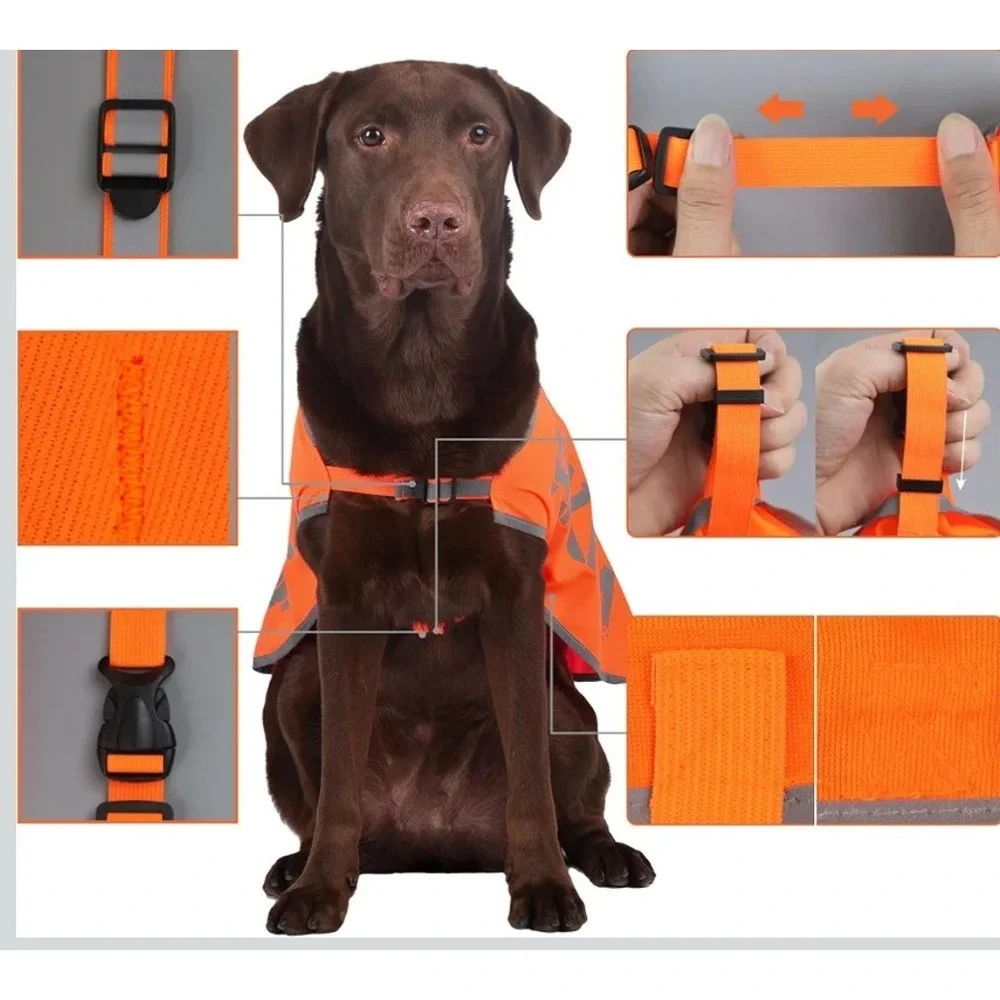 High Visibility Reflective Dog Safety Vest Orange Adjustable Hunting Jacket XXL